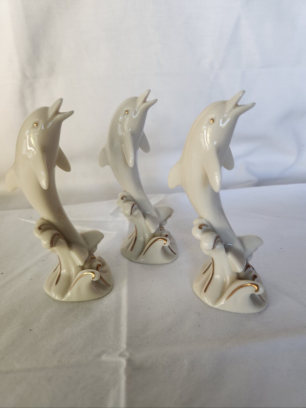 Lenox Dolphin Figurines Collectibles Ivory/Gold Set Of 3